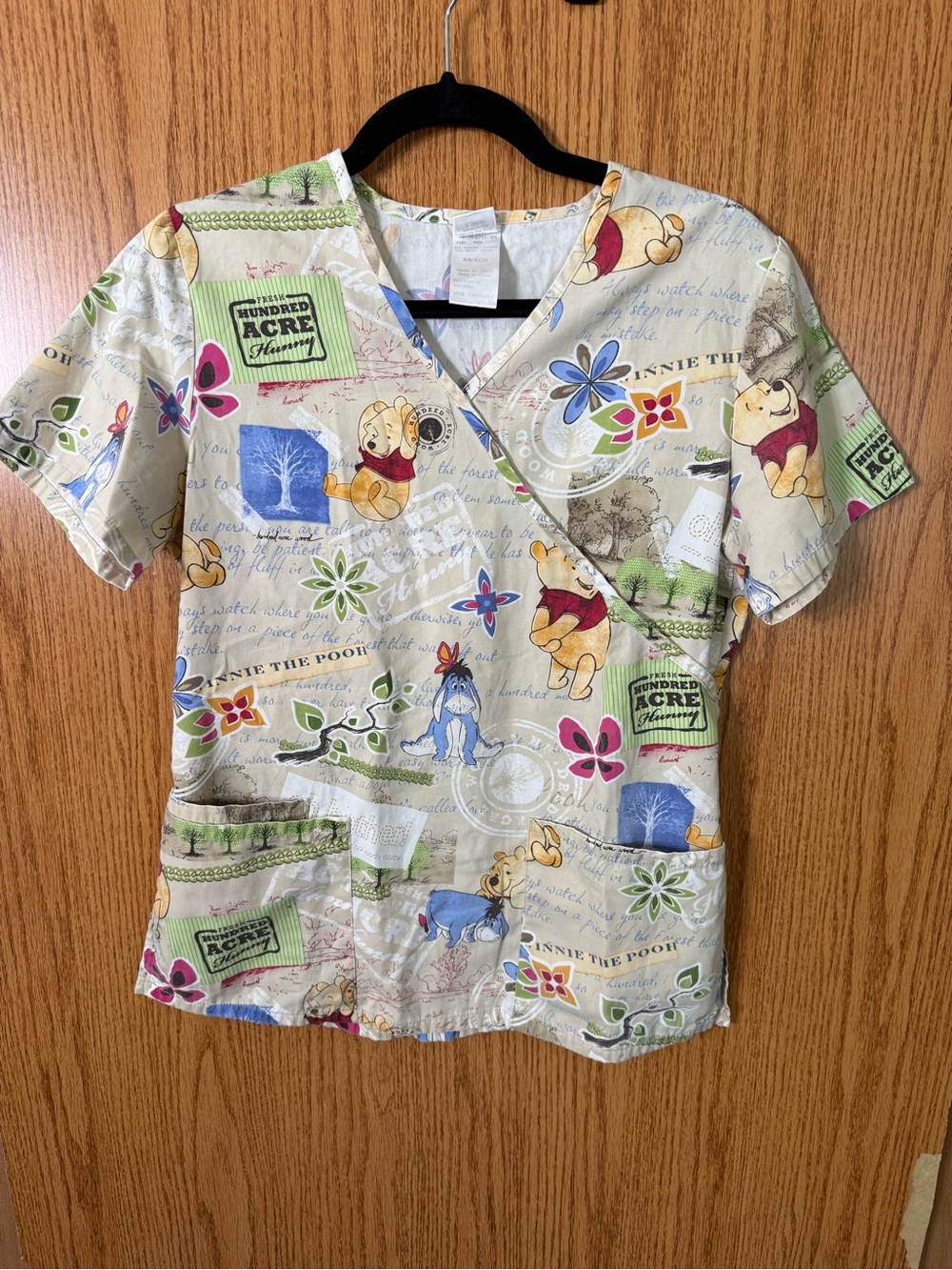 Disney Cream Multi Winnie the Pooh Floral Scrub Top